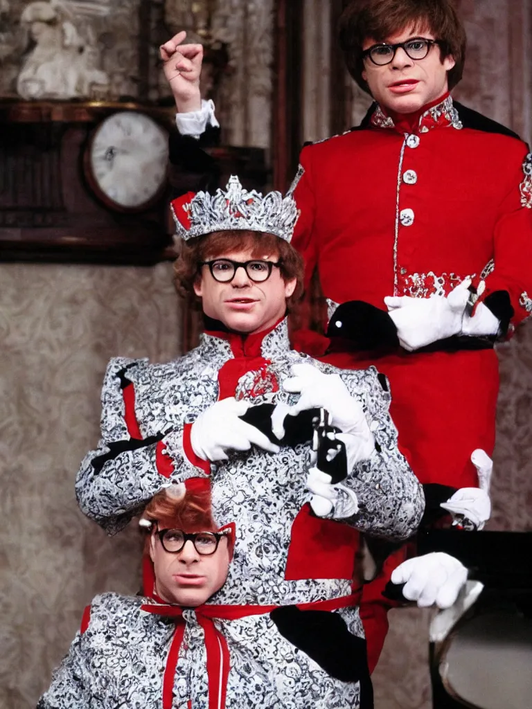 Prompt: Austin Powers as the Queen of England