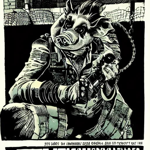 Image similar to a portrait of a sewer punk pig by al williamson