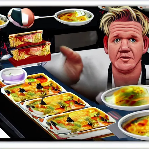 Prompt: gordon ramsay cooks, video game glitch, ps 1, broken,