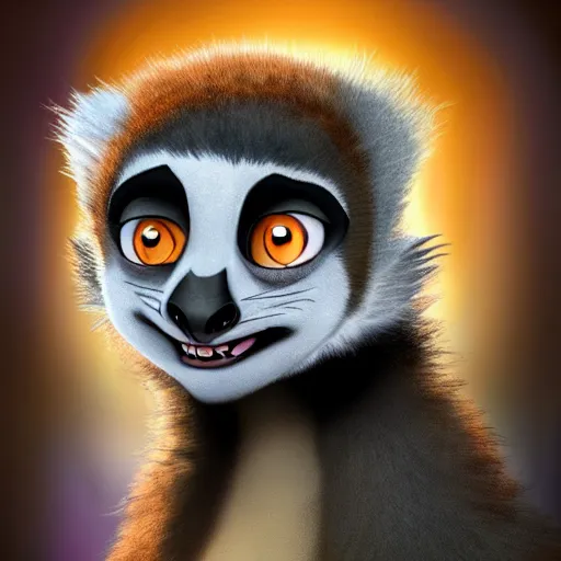 Prompt: Mort the lemur from DreamWorks Madagascar lord Voldemort fusion