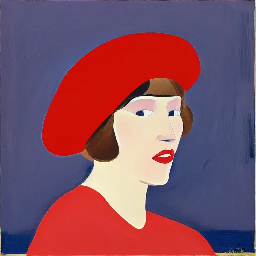 Image similar to girl with red hat, by Alex Katz