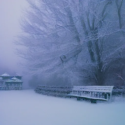 Image similar to mystic winter landscape by yoshitaka amano