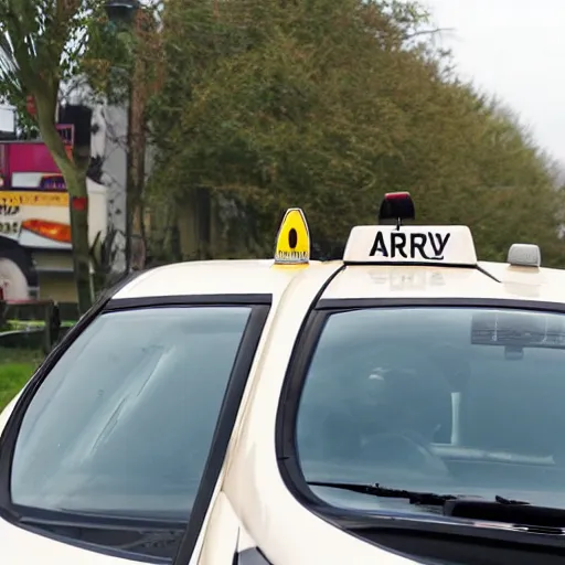 Prompt: a dairy cow driving a taxicab