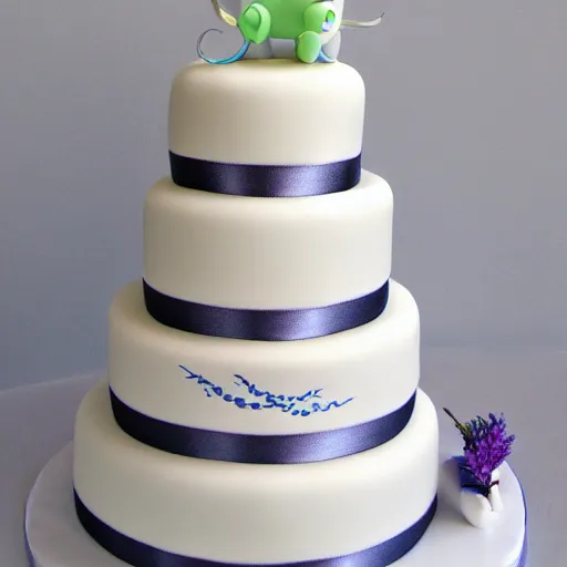 Prompt: a wedding cake for a squid and a whale