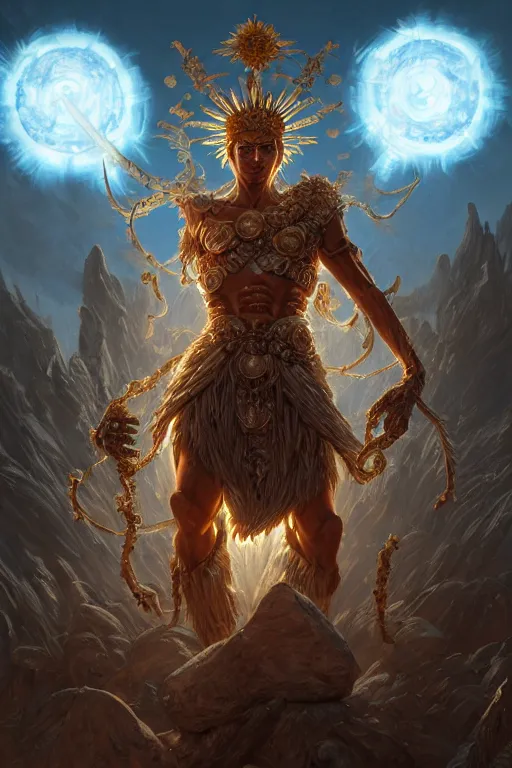 Image similar to humanoid god of the sun, highly detailed, d & d, fantasy, hyper detailed, digital painting, trending on artstation, apollo, concept art, sharp focus, illustration, art by artgerm and magali villeneuve and greg rutkowski and michael whelan, cryengine, 8 k realistic atmospheric lighting, frostbite 3 engine