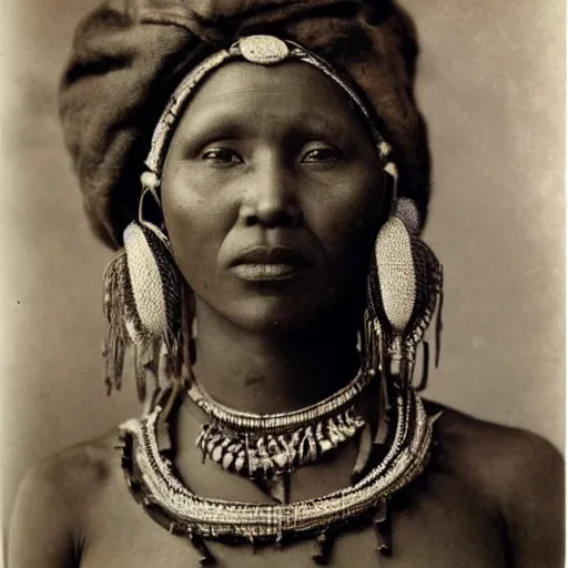 Image similar to vintage photo of a beautiful west African manding queen by edward s curtis, photo journalism, photography, cinematic, national geographic photoshoot