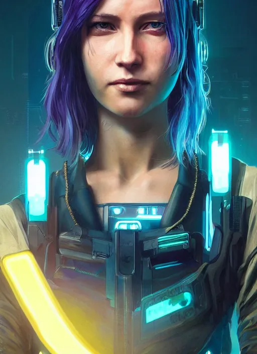 Image similar to portrait of Lesley Nilsen as a character in arabian Cyberpunk 2077, looking at camera, intricate, dystopian, sci-fi, extremely detailed, digital painting, artstation, concept art, smooth, sharp focus, illustration, intimidating lighting, incredible art by artgerm and greg rutkowski and alphonse mucha and simon stalenhag