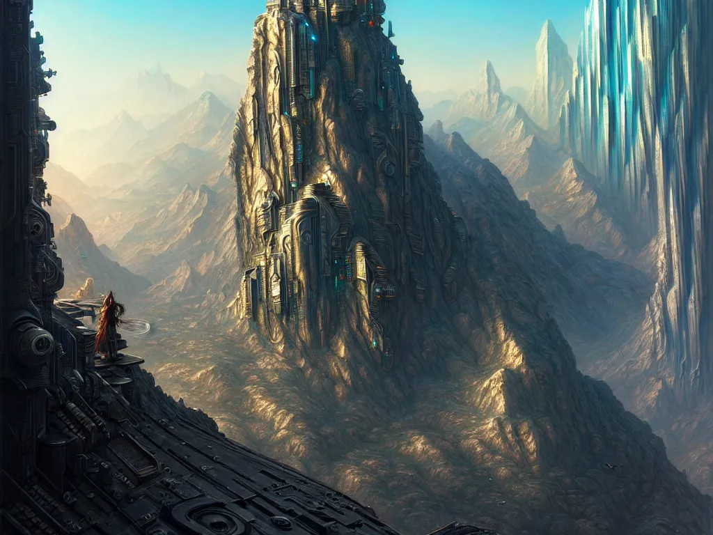 Image similar to ultra detailed, futuristic cityscape carved into mountain wall, cyberpunk, fantasy, intricate details, elegant, super highly detailed, professional digital painting, artstation, concept art, smooth, sharp focus, extreme illustration, Unreal Engine 5, Photorealism, 8k, cinematic, art by artgerm and greg rutkowski and alphonse mucha and loish and WLOP