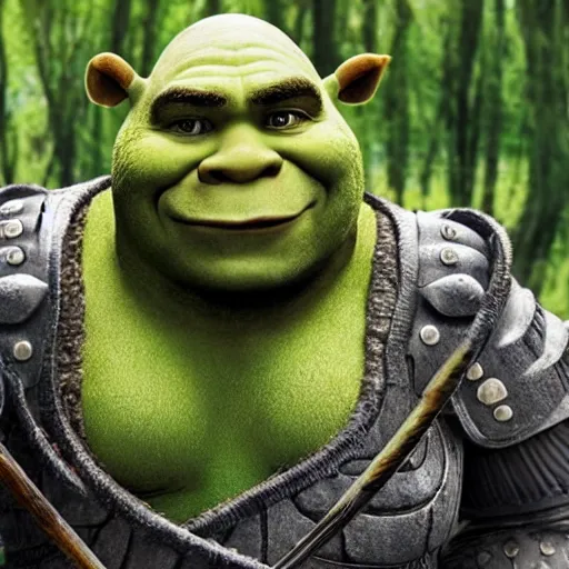 Image similar to photo of shrek using samurai armor