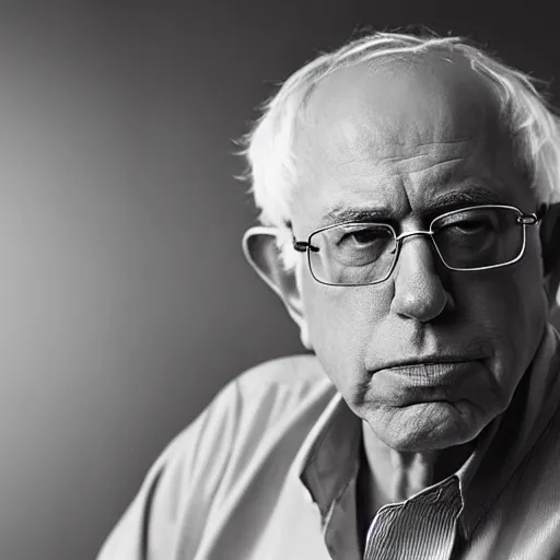 Prompt: studio portrait of Bernie Sanders sitting and smoking Cuban cigar