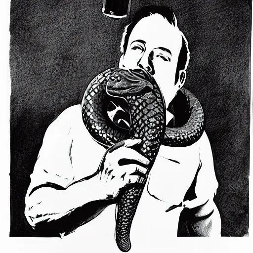 Image similar to alex jones swallowing a large snake, photorealistic,