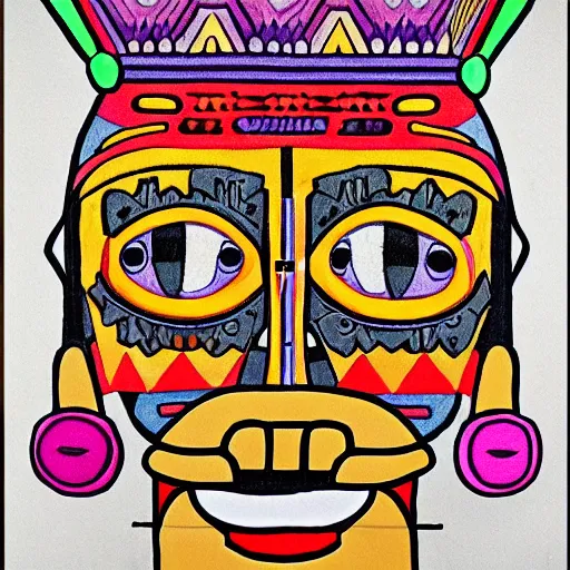 Prompt: detailed, intricate, symmetric aztec drawing of homer simpson's portrait