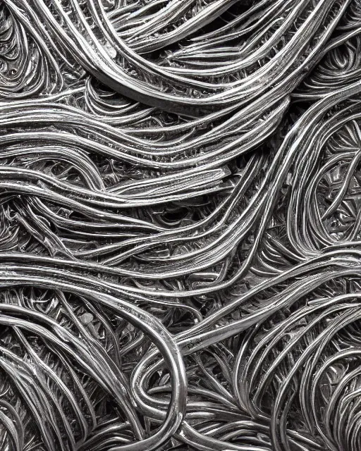 Prompt: studio shot of an intricate coal twisting statue, intricate mathematical shape, professional, textured silver, scratched metal, well lit professional photo, chromatic, HD photography, 4k