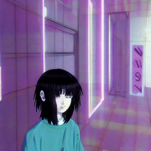 Image similar to lain in vaporwave style