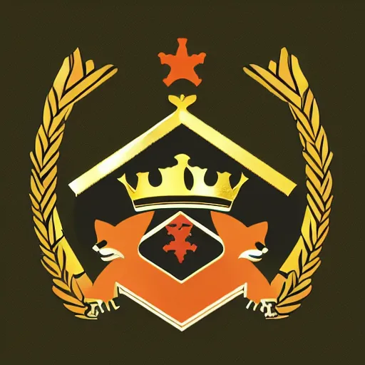 Image similar to military logo that involves foxes, mountains, and crown