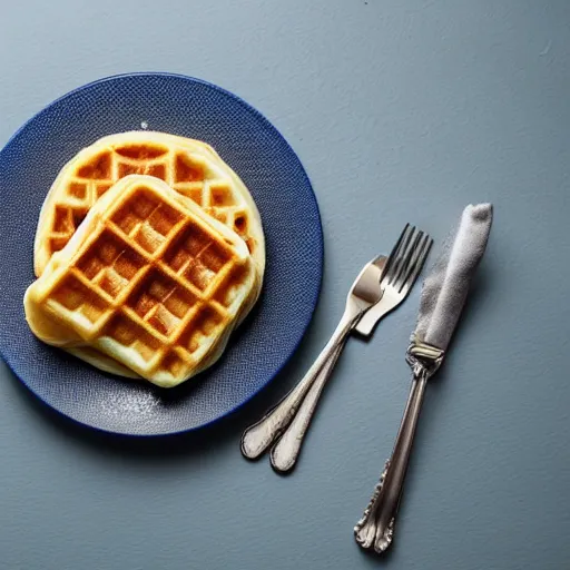 Prompt: promotional shot of a waffle with broccoli, blood cream and oysters,