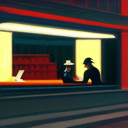 Prompt: “ nighthawks by edward hopper, except it ’ s set in a cyberpunk hong kong of the far future. ”