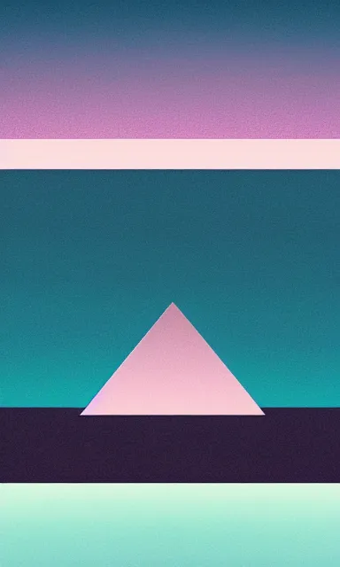 Image similar to inverted! triangle rising out of a serene ocean, calm tones, muted tones, pink, blue, lilac, smooth gradient, album cover, minimalist, expressionist