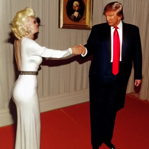 Prompt: Donald trump shaking hands with Marilyn Monroe