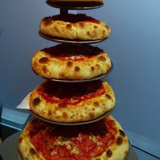 Image similar to “ tower of pizza made of pizza ”