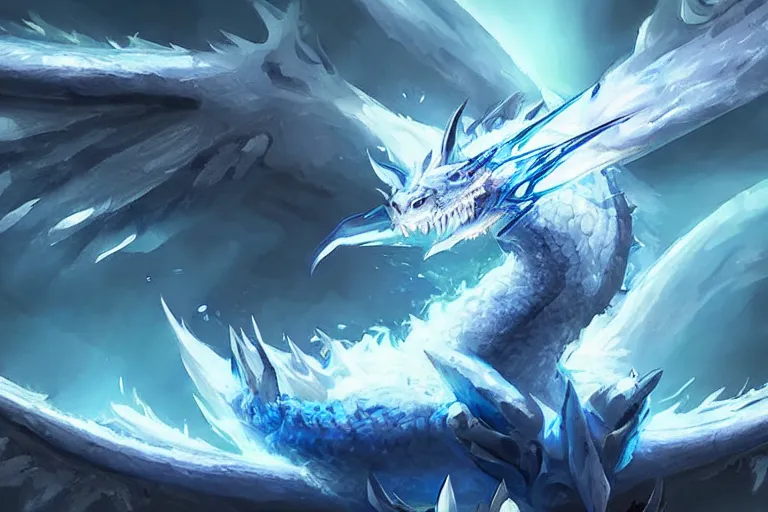 Prompt: “ a blue eye white dragon, bright art masterpiece artstation. 8 k, sharp high quality artwork in style of jose daniel cabrera pena, concept art by tooth wu, fanart ”