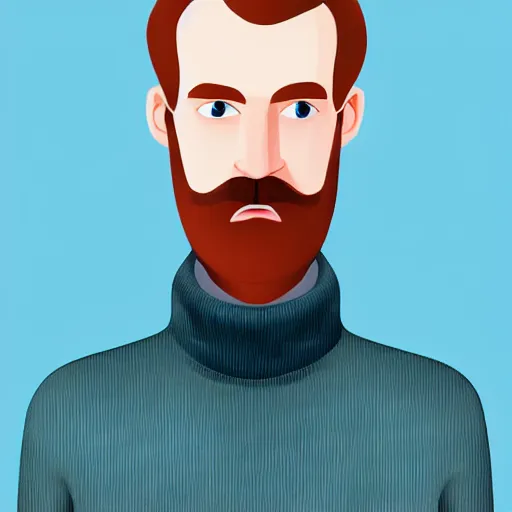 Image similar to A gangly british man, with short blond hair and short beard wearing a corduroy jacket and turtleneck , blue eyes, pale skin, English heritage, digital art, cartoon, mid-shot, 8k