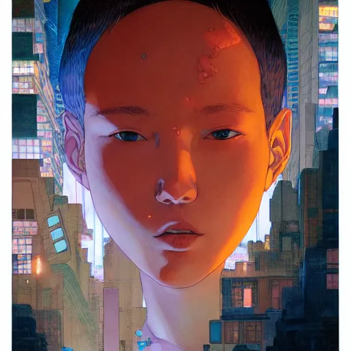 Image similar to prompt : city scavenger portrait soft light painted by james jean and katsuhiro otomo and erik jones, inspired by akira anime, smooth face feature, intricate oil painting, high detail illustration, sharp high detail, manga and anime 1 9 9 9