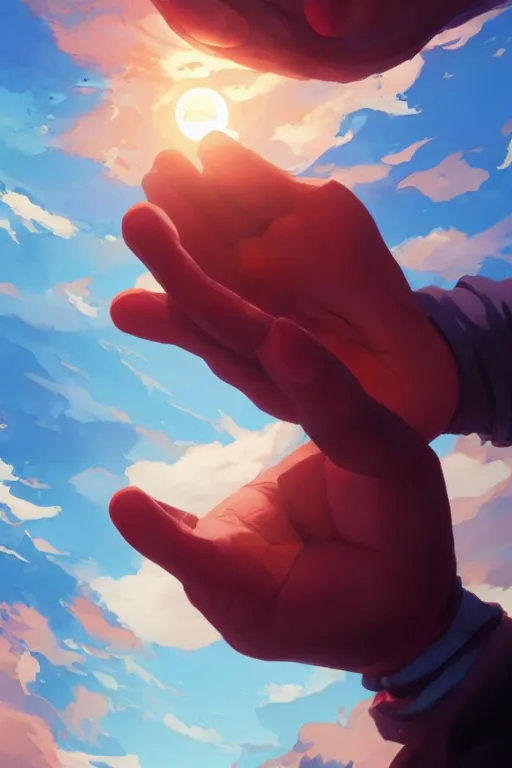 Prompt: a hand reaching out to another hand, behance hd by jesper ejsing, by rhads, makoto shinkai and lois van baarle, ilya kuvshinov, rossdraws global illumination ray tracing hdr radiating a glowing aura