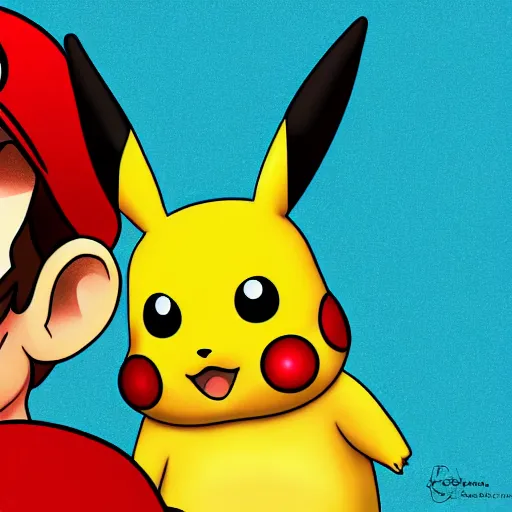 Image similar to pikachu as mario highly detailed digital art