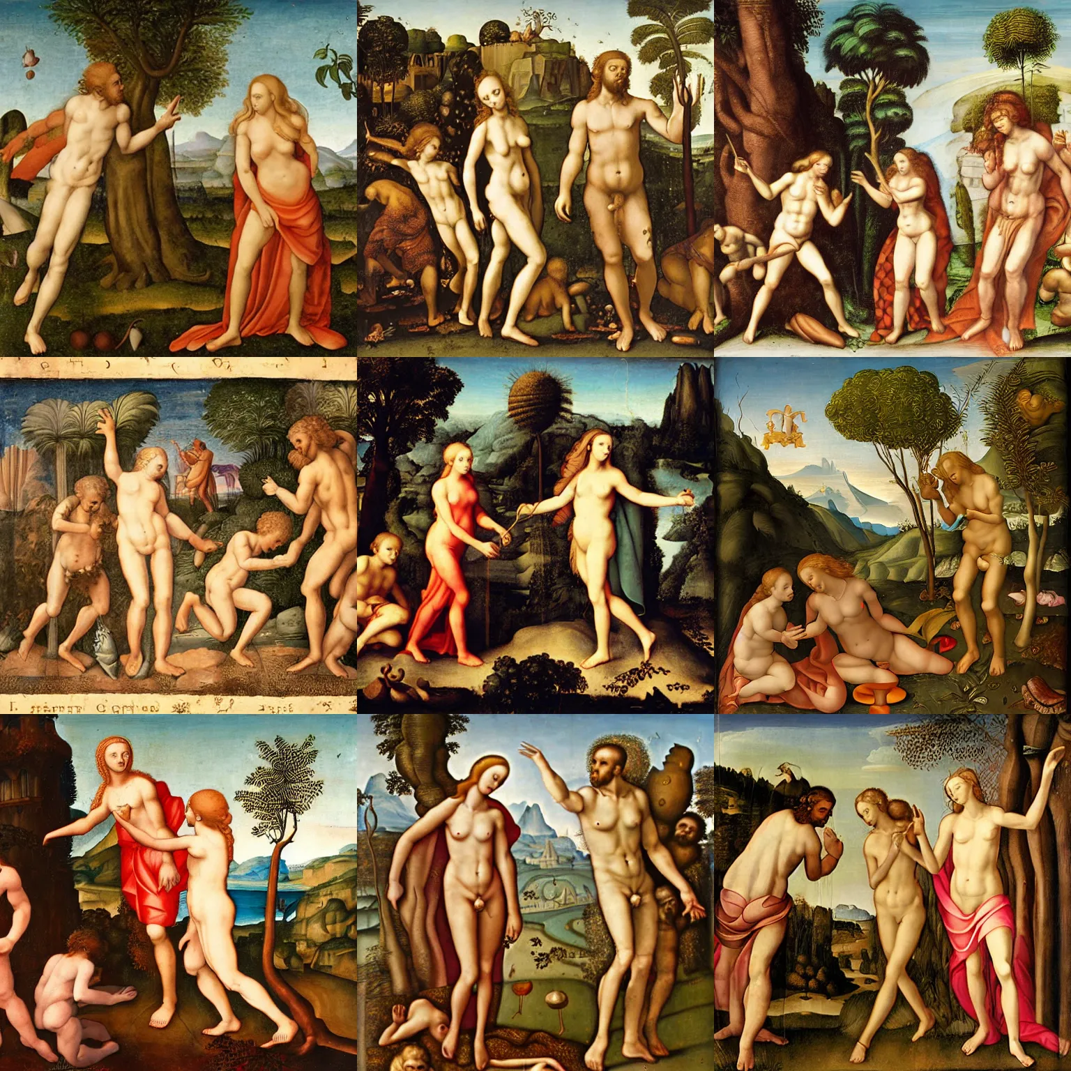 Prompt: adam and eve expulsion from paradise renaissance.