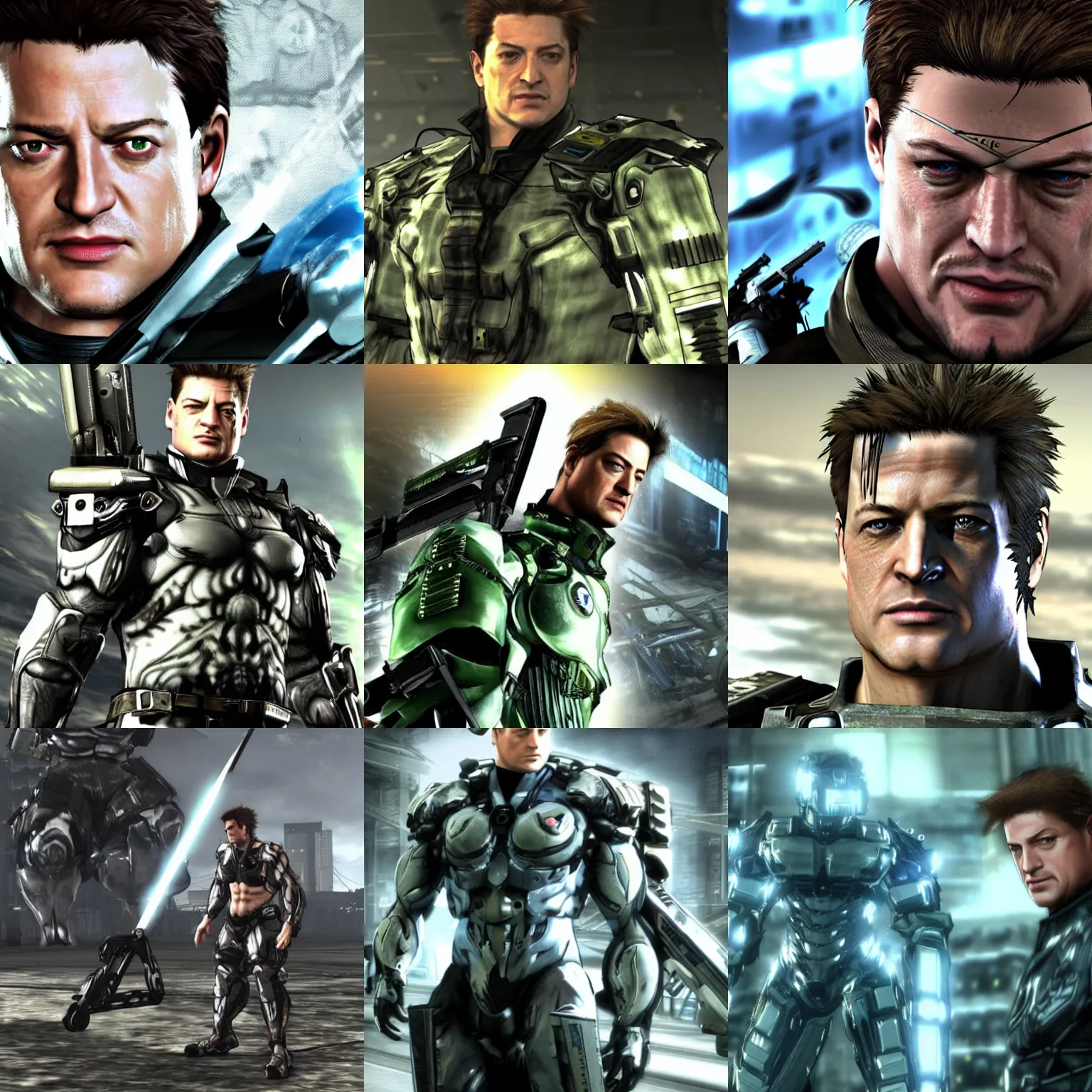 Prompt: brendan fraser in metal gear rising : revengeance