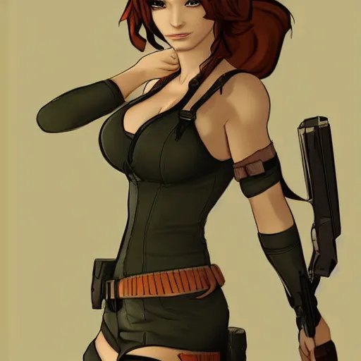 Image similar to concept art illustration of christina hendricks as lara croft anime protagonist