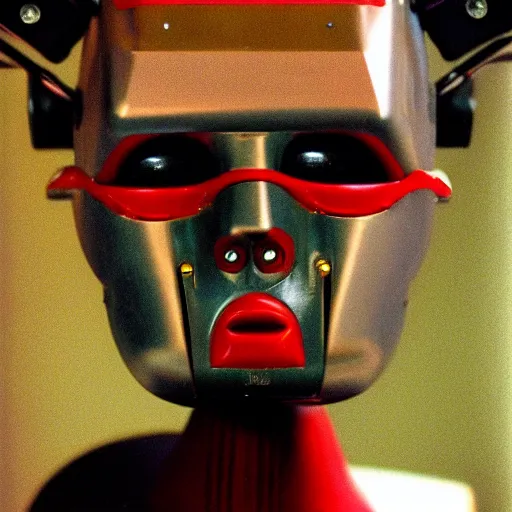 Prompt: brutal robot face with styling from the 80s