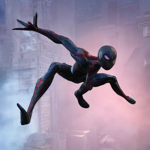 Image similar to a single venom and spider - man hybrid, dslr, cinematic, volumetric lighting, 8 k resolution, photorealistic