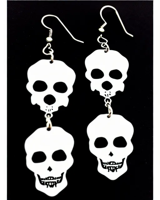 Image similar to tim burton spooky skull, 2 d lasercut earrings,