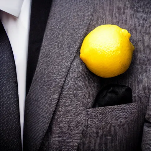 Image similar to a lemon wearing a suit