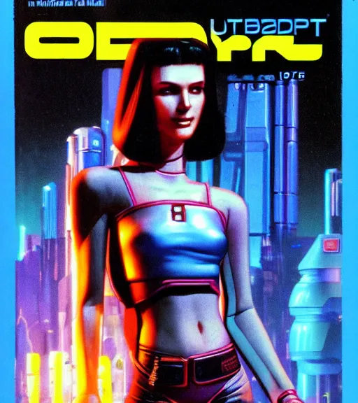 Image similar to cable plugged into cyberdeck, back of head, very very beautiful cyberpunk woman, computer, 1 9 7 9 omni magazine cover, style by vincent di fate, cyberpunk 2 0 7 7, very coherent, detailed, 4 k resolution, unreal engine, daz