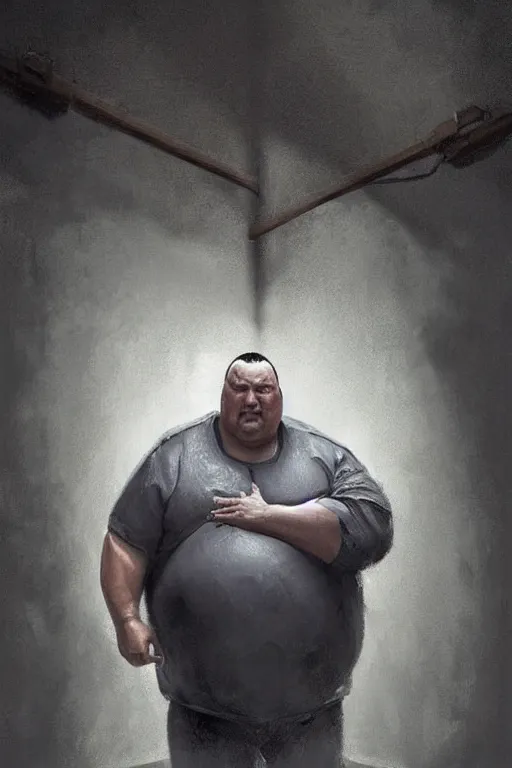 Image similar to obese steven seagal in prison for treason, intricate, elegant, highly detailed, digital painting, artstation, concept art, smooth, sharp focus, illustration, art by greg rutkowski, masterpiece, perfect composition, award - winning photography, cgsociety