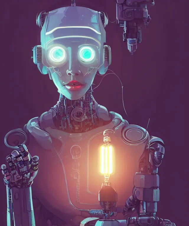 Image similar to a portrait of a cyberpunk robot holding a light bulb, fantasy, elegant, digital painting, artstation, concept art, matte, sharp focus, illustration, art by josan gonzalez