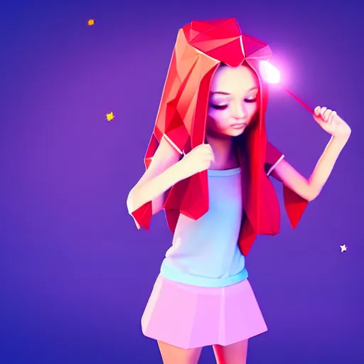 Image similar to girl, magical power, 3 d, one object, low poly, cute, illustration