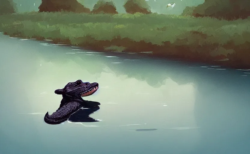 Prompt: a cute alligator swimming in a river by Atey Ghailan, dreamy digital art illustration, trending on artstation