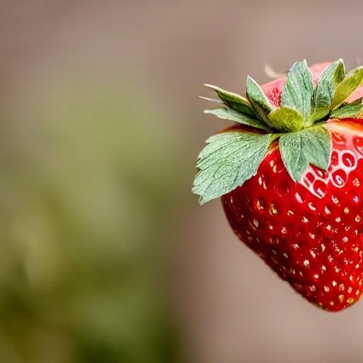 Image similar to high quality presentation photo of a strawberry painted in gold, photography 4k, f1.8 anamorphic, bokeh, 4k, Canon, Nikon