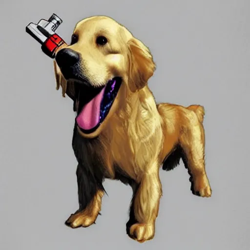 Image similar to a golden retriever ghostbuster, furry fantasy art