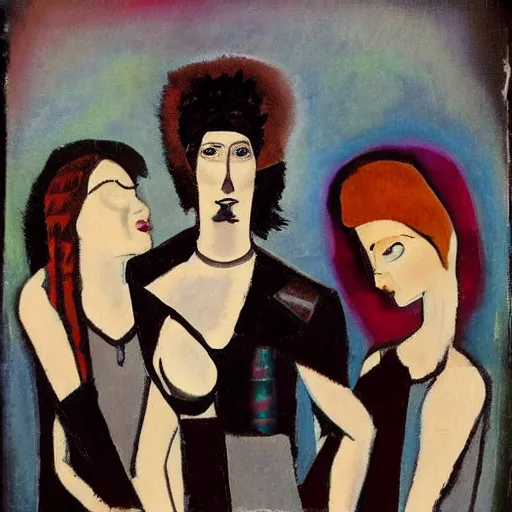 Image similar to a punk rock band in the style of modigliani