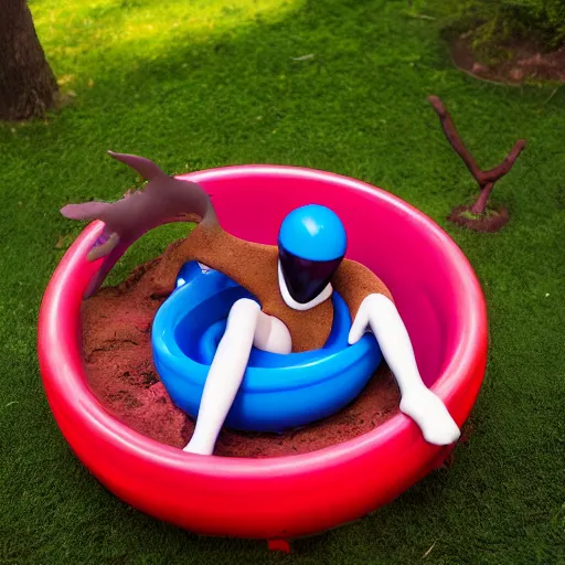 Prompt: grim reaper lying inside a kiddie pool, very detailed, very realistic, photograph, photoshoot, 5 0 mm, canon, nikon, zeiss lens, editorial, perfect composition, perfect lighting, 4 k