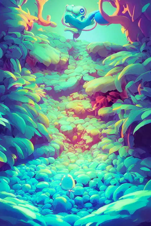 Image similar to smurf ghost creature animal sushi cristal very big eye roots cactus elemental flush of force nature micro world fluo fishscale, behance hd by jesper ejsing, by rhads, makoto shinkai and lois van baarle, ilya kuvshinov, rossdraws radiating a glowing aura global illumination ray tracing hdr