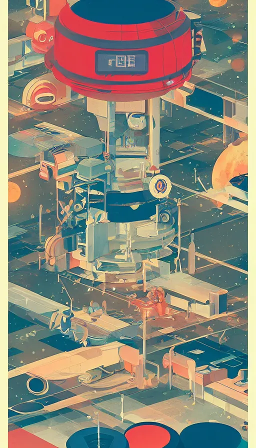 Image similar to fuel station in space, sharp focus, satoshi kon, james gilleard, moebius, print, risograph, cinematic, game art