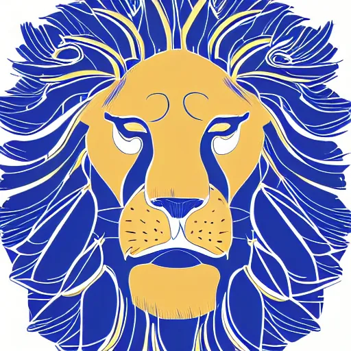 Prompt: a human with the face of a lion, blue body, four arms, aura of golden light emanating from his head. Illustration