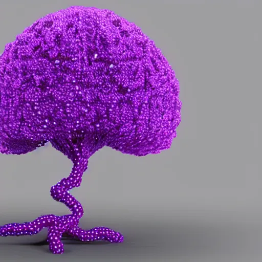 Prompt: a purple tree with a lot of beads on it, a computer rendering by benoit b. mandelbrot, featured on zbrush central, generative art, made of beads and yarn, rendered in cinema 4 d, lovecraftian