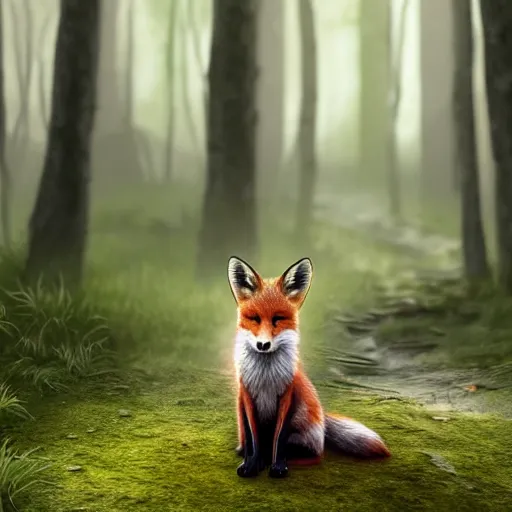 Image similar to a beautiful hyper realistic ultra detailed lifelike matte painting of a fox in front of a candle in a forest, unreal engine, deviantart, flickr, artstation, octane render, textured, colorful, extreme realistic detail, physically based rendering, pbr render, very detailed, volumetric lighting, detailed lighting, octane render, 4 k, cinematic lighting, 8 k resolution